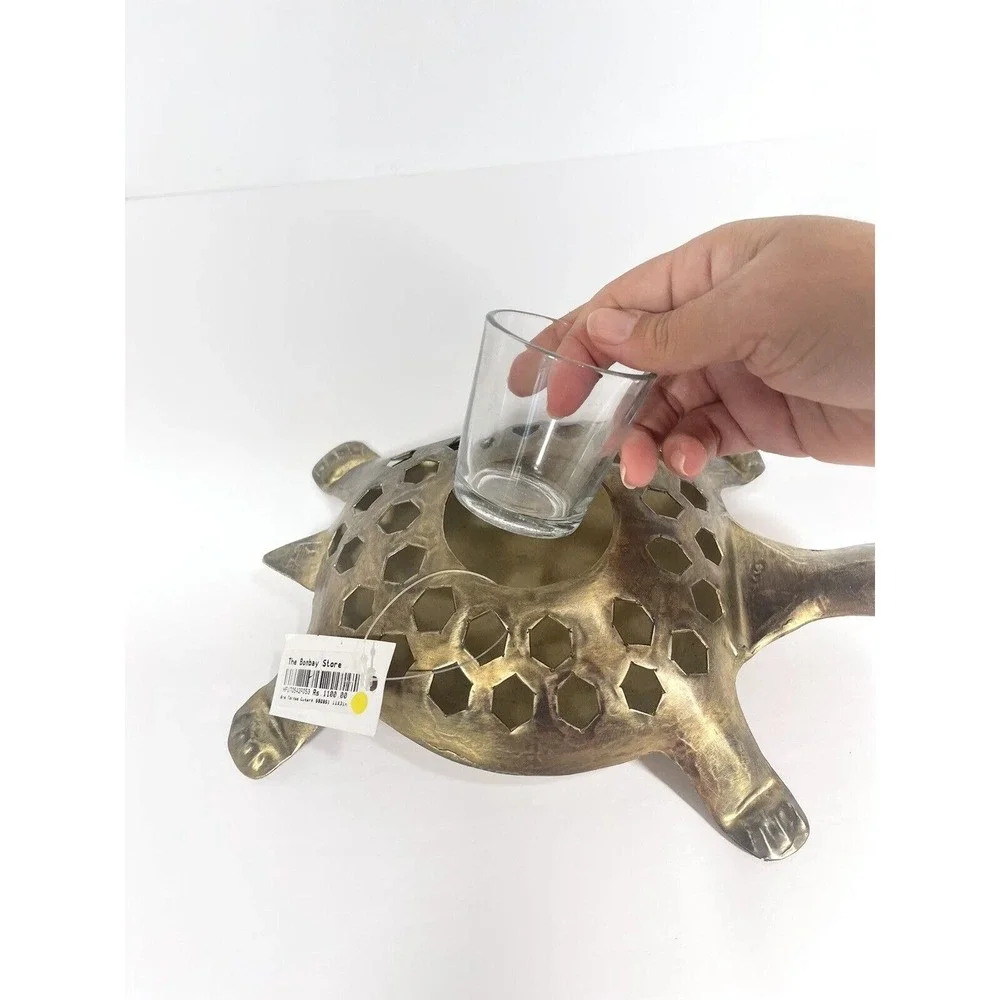 The Bombay Store Golden Brass Turtle Candle Holder Votive Rustic Boho With Tag